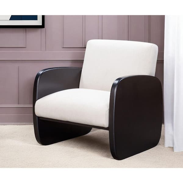 White Linen Wood Arm Chair