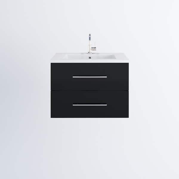 Napa 30 in. W x 20 in. D Single Sink Bathroom Vanity Wall Mounted In Glossy Black with Acrylic Integrated Countertop