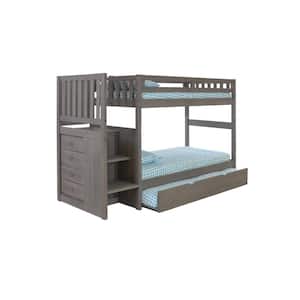 Charcoal Twin Over Twin Staircase Bunkbed with 4-Drawer Chest and Trundle