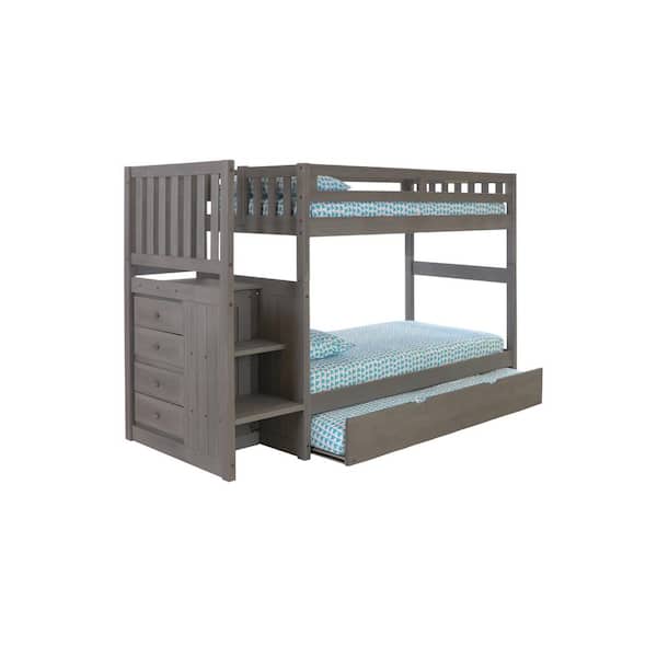 OS Home and Office Furniture Charcoal Twin Over Twin Staircase Bunkbed with 4-Drawer Chest and Trundle