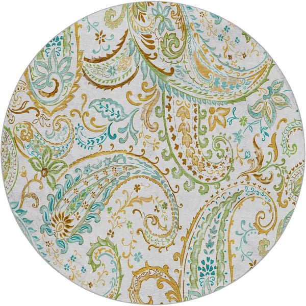 Dream Shag Premium Machine Washable Abstract ADS533 Ivory 8 ft. x 8 ft. Round Rug