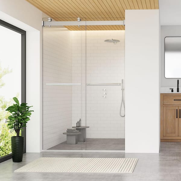 Altair Marcelo 48 in. W x 76 in. H Sliding Frameless Shower Door in Brushed Nickel Finish with Clear Glass