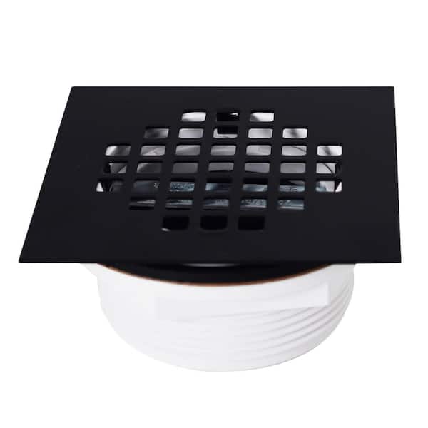Westbrass 2 in. Schedule 40 PVC Shower Drains with 4-1/4 in. Square Cover in Matte Black