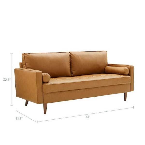 Valour 73 in. Tan Faux Leather 3-Seater Tuxedo Sofa with Square Arms