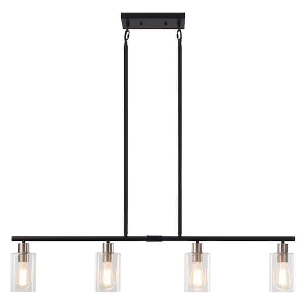ADSENSTY 4-Light Black and Nickel Rustic Linear Pendant Light for Kitchen Island with Clear Glass Shades