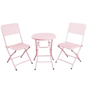3-Piece Pink Metal Round 27.56 in. Table Height Outdoor Bistro Set