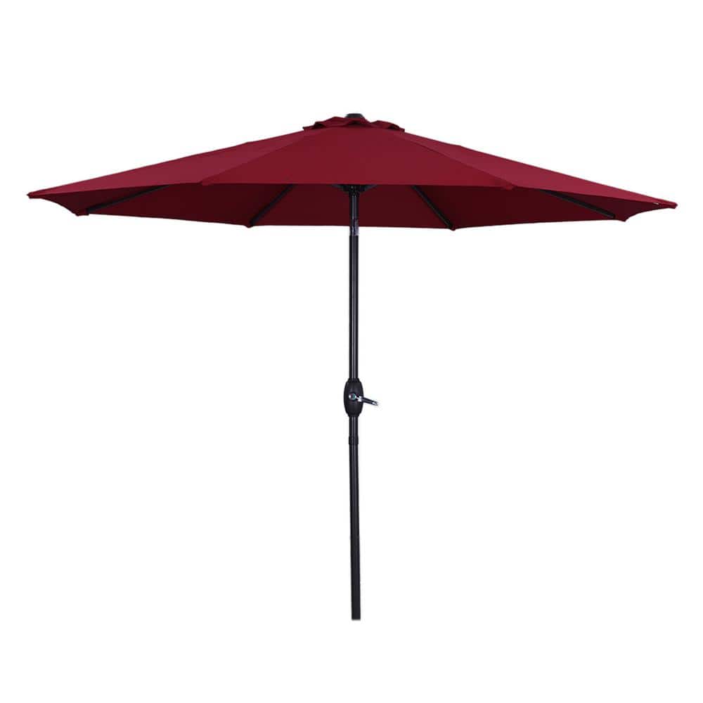 9 ft. Aluminum Market Outdoor Patio Umbrella in Red with Crank Lift