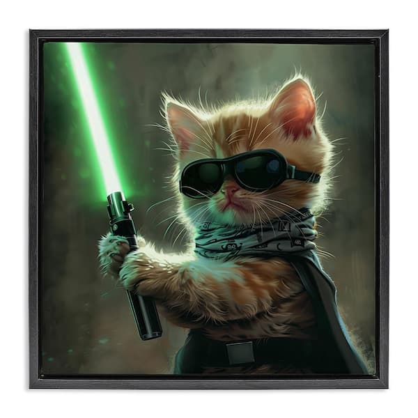 Stupell Industries Sci-Fi Kitten with Saber by Jim Baldwin Black Floater Frame Fantasy Graphic Art Print 25 in. x 25 in.