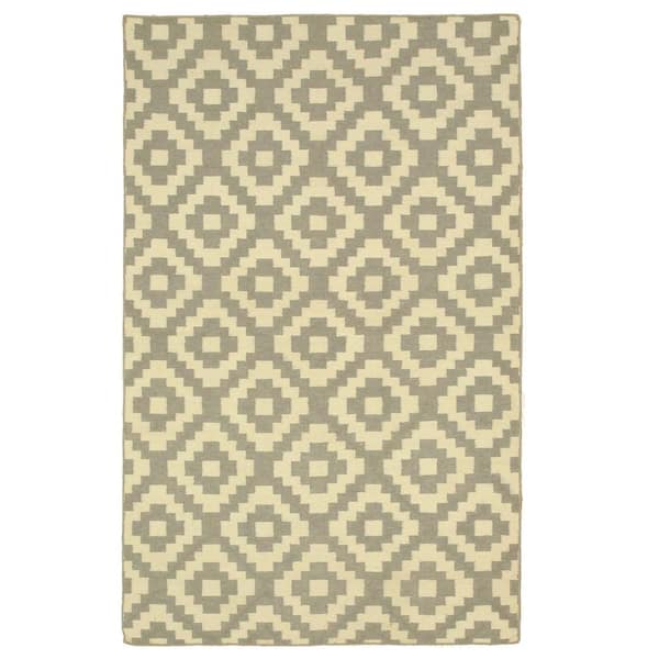 EORC Gray Handmade Wool Contemporary flatweave Reversible Moroccan Rug 10 ft. x 14 ft. Area Rug