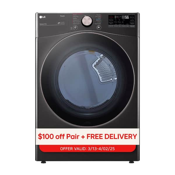 7.4 Cu. Ft. Vented SMART Stackable Gas Dryer in Black Steel with TurboSteam and Sensor Dry Technology