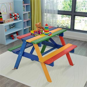 Rectangle Wood 4 Seat Kids Outdoor Picnic Table