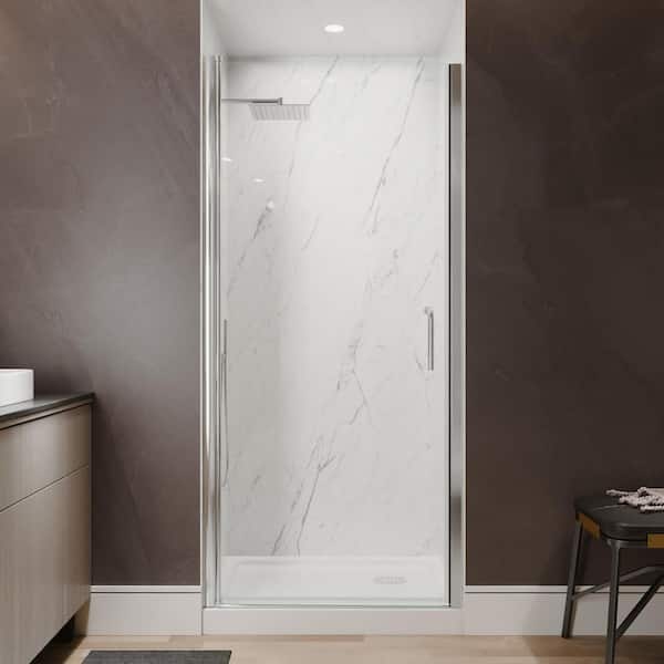 Victoria 34 to 36 in. W x 72 in. H Pivot Swing Frameless Shower Door in Chrome with Clear Glass