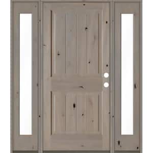 64 in. x 80 in. Rustic Knotty Alder Square Top Left-Hand/Inswing Clear Glass Grey Stain Wood Prehung Front Door w/DFSL