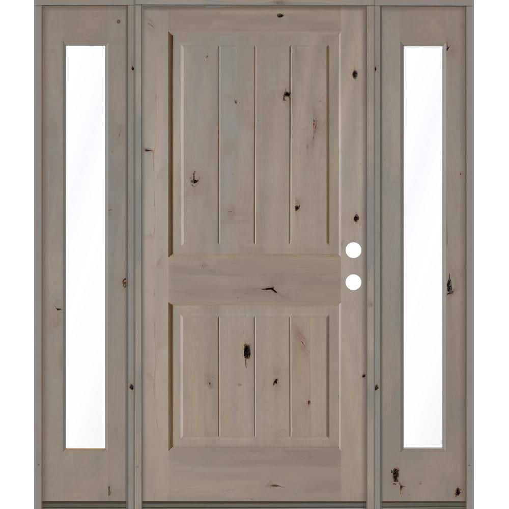 70 in. x 80 in. Rustic Knotty Alder Square Top Left-Hand/Inswing Clear Glass Grey Stain Wood Prehung Front Door w/DFSL price history on PriceWatchPro