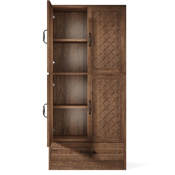 BYBLIGHT Eulas 70.08 in. Tall Brown Engineered Wood 4-Shelf Standard Bookcase with Interior Shelves and Drawer
