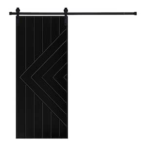 Modern Strip Designed 80 in. x 24 in. MDF Panel Black Painted Sliding Barn Door with Hardware Kit