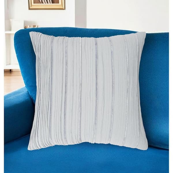 HomeRoots Light Blue Striped Polyester 20 in. x 20 in. Throw Pillow