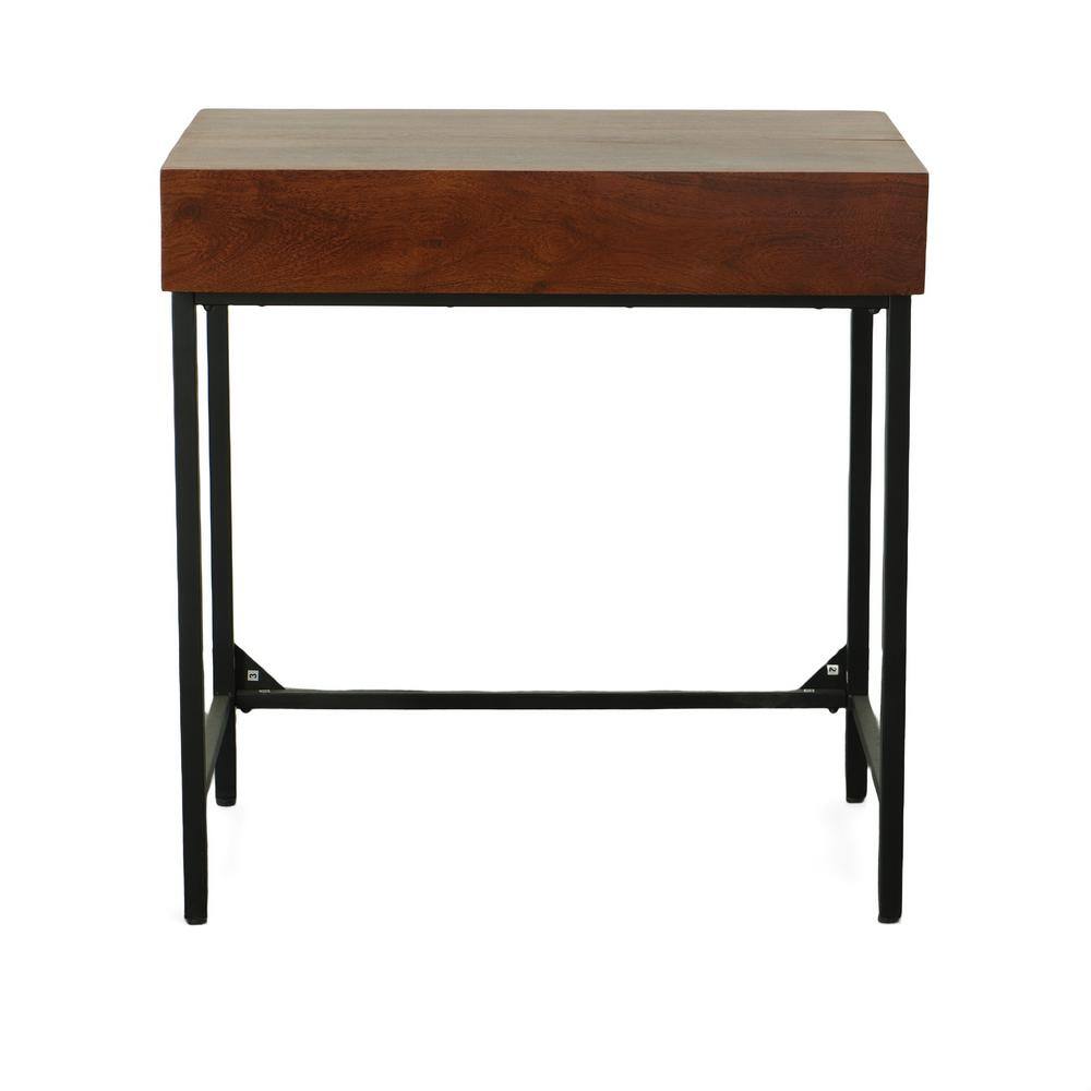Chestnut Mango Wood Writing Desk with Black Iron Frame and Drawers