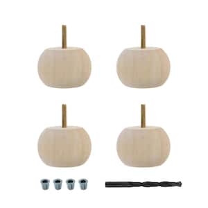 2 in. x 3 in. Unfinished Solid Hardwood Round Bun Foot (4-Pack)