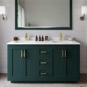 Miranda 60 in. W x 22 in. D x 33.75 in. H Double Bath Vanity in Green with White Quartz Top and 58 in. Mirror