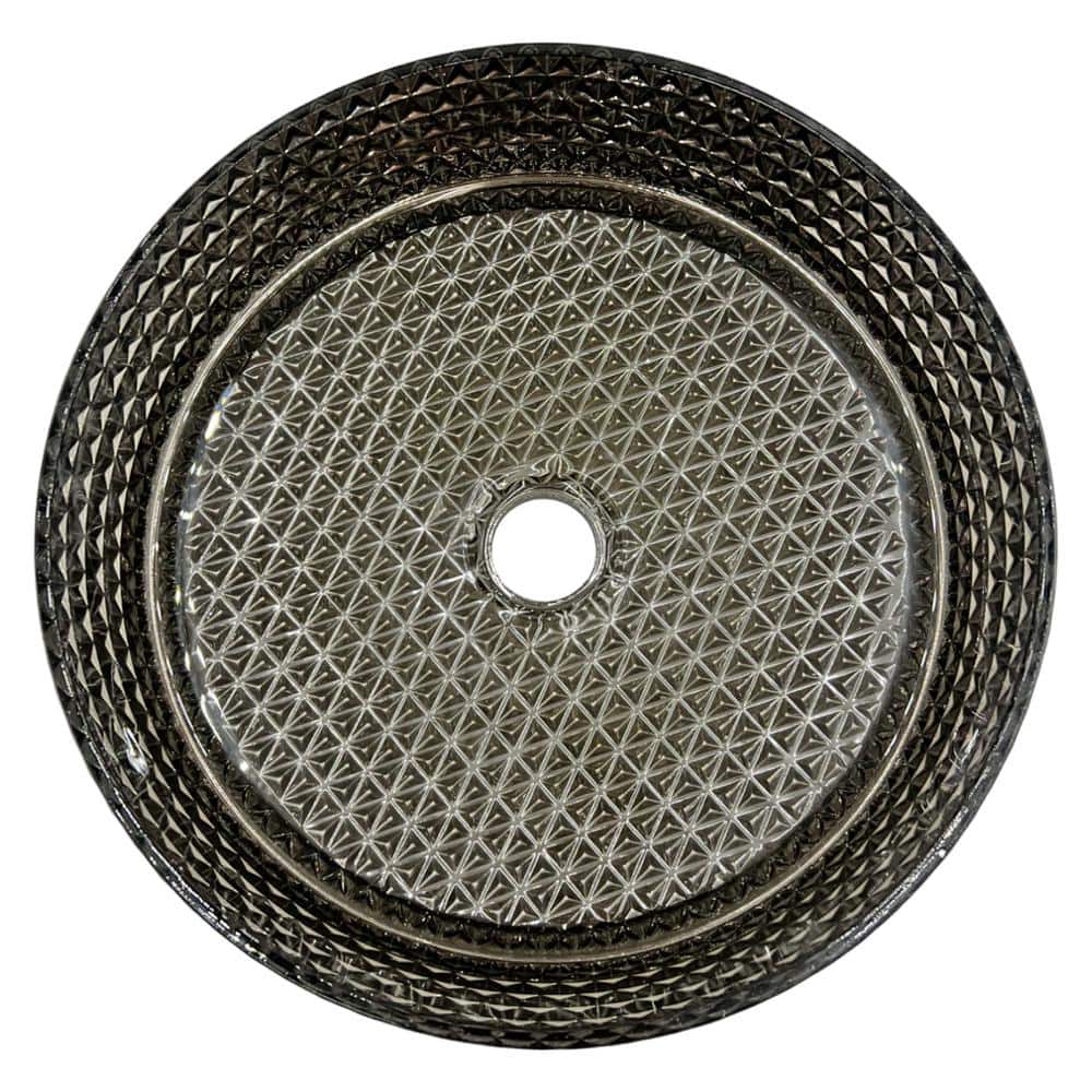 Silver 14" Textured Glass Circular Bathroom Vessel Sink
