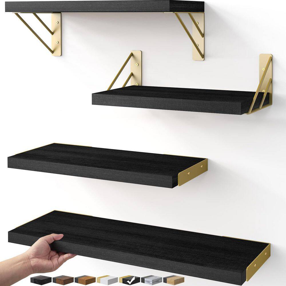 PALEO HOME LLC 17 in W x 6 in D Black Gold Decorative Wall Shelf for ...