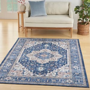 Fulton Navy/Ivory 5 ft. x 7 ft. Center Persian Vintage Medallion Area Rug