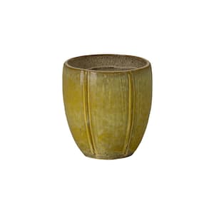 9 in. L x 10 in. H Yellow Snow Ceramic Round Planter