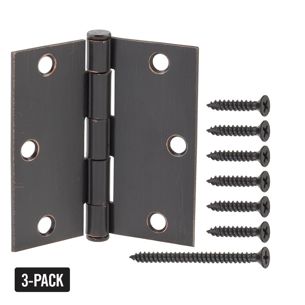 3-1/2 in. Square Radius Oil-Rubbed Bronze Squeak-Free Door Hinge (3-Pack)