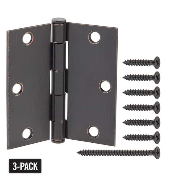 Everbilt 3-1/2 in. Square Radius Oil-Rubbed Bronze Squeak-Free Door Hinge (3-Pack)