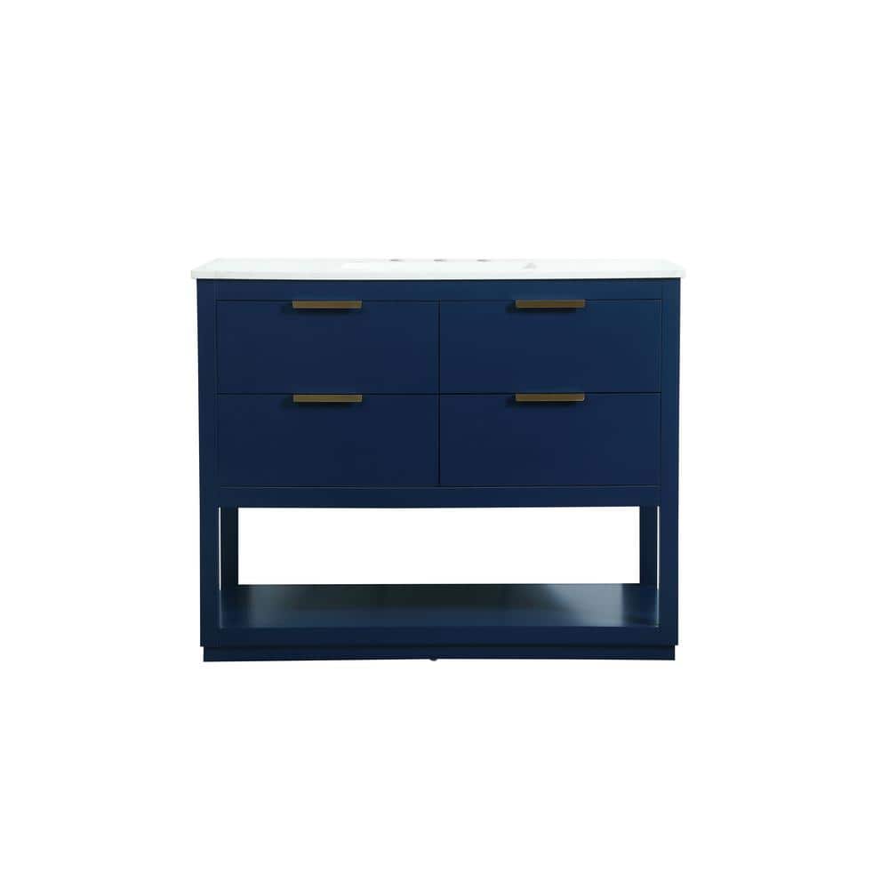 Timeless Home 42 in. W Single Bath Vanity in Blue with Engineered Stone Van