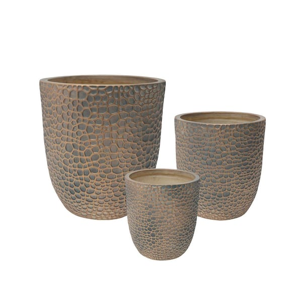 Briallen Large 7.87 in. 11.4 in. and 15.75 in. Dia Gold MGO Round Indoor and Outdoor Planters (3-Pack)