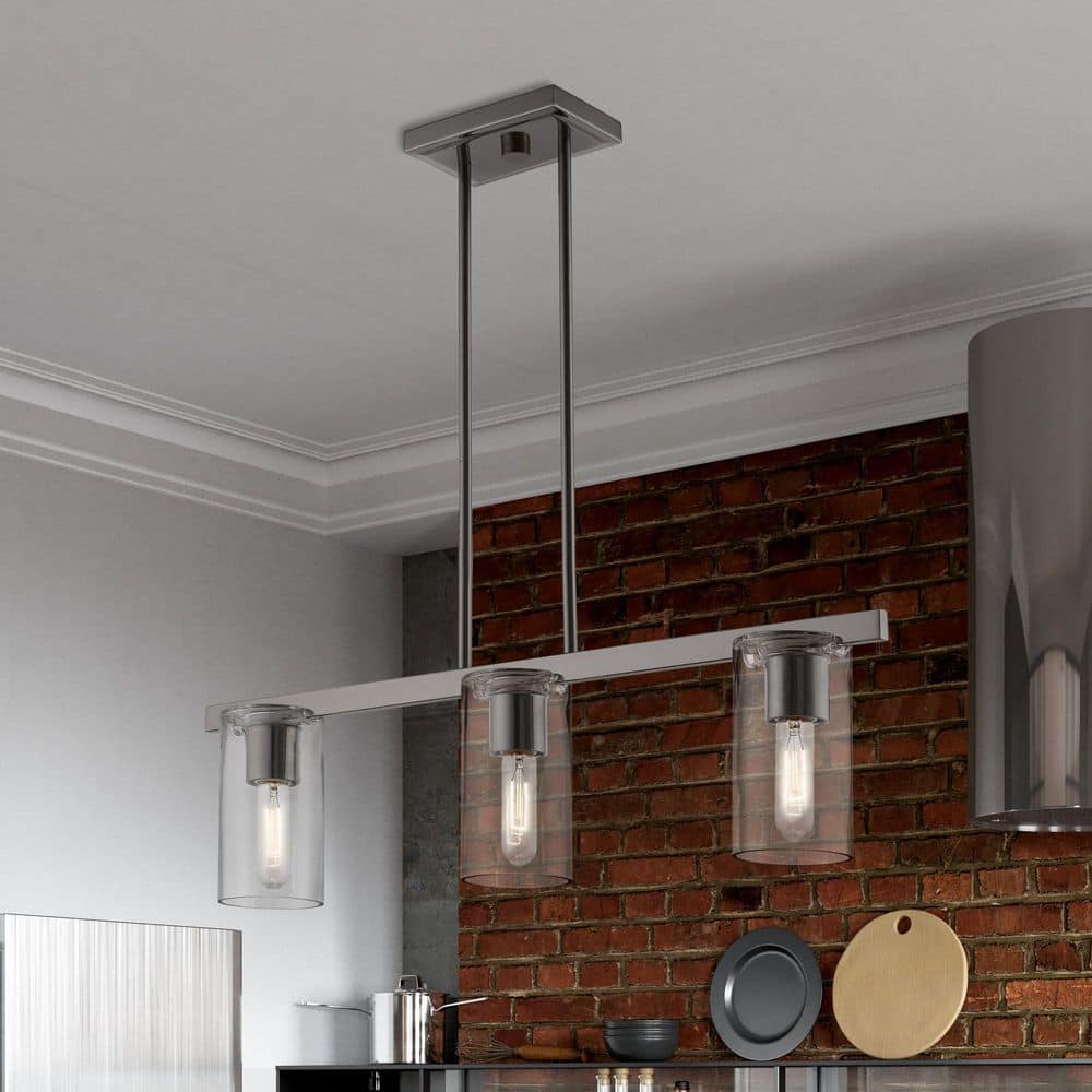 Clarion 30'' Black Chrome Linear Chandelier with Clear Glass Shades