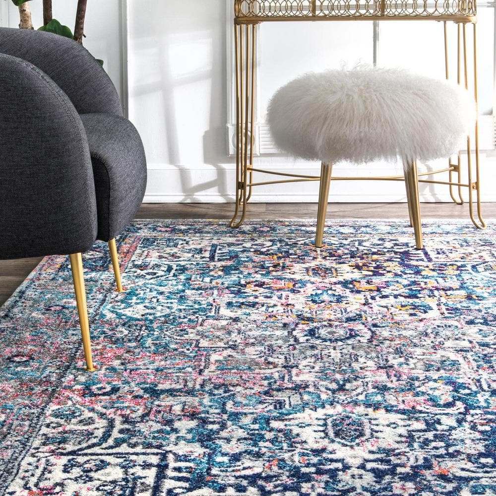 Vintage Floral Medallion 2'x6' Blue Synthetic Runner Rug