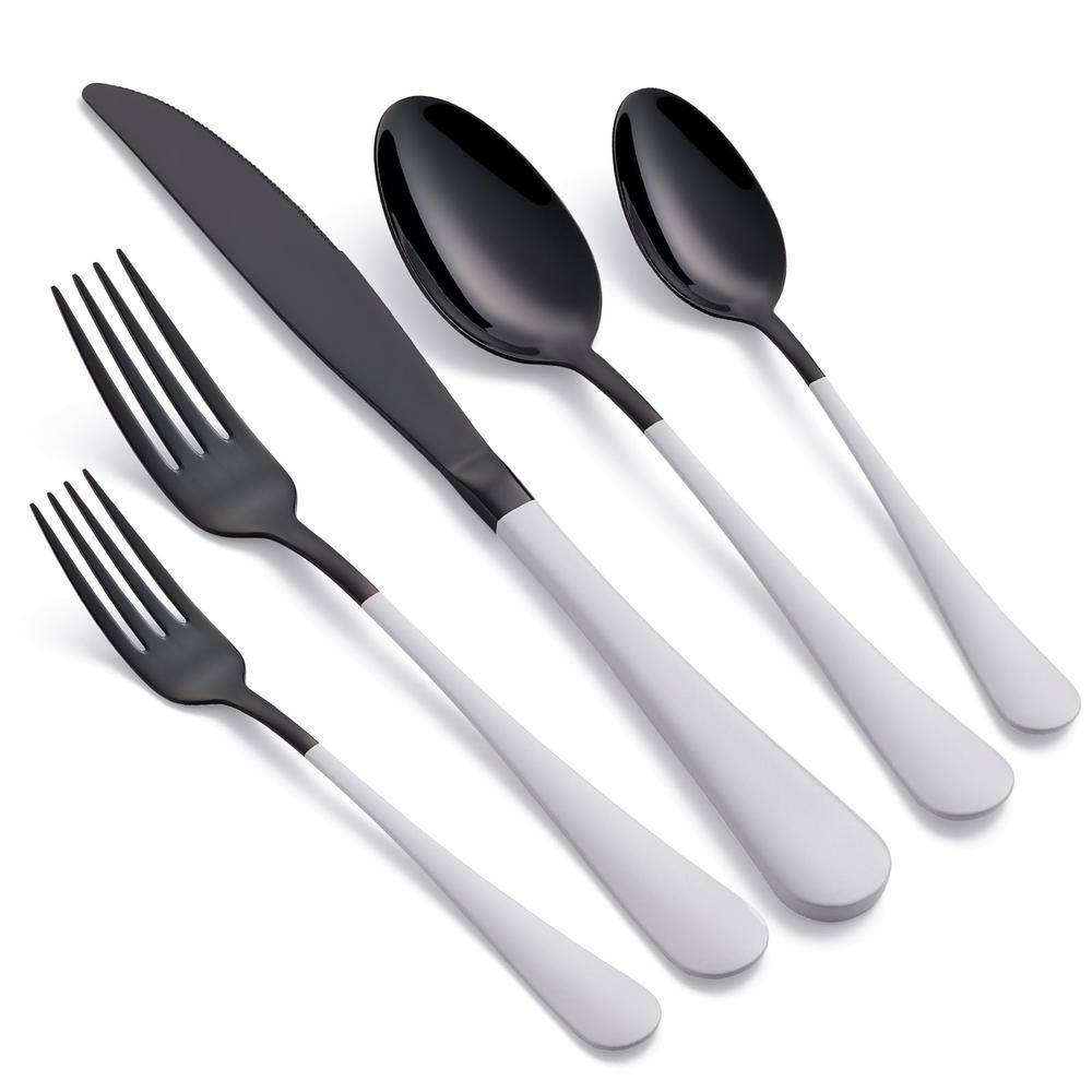 20-Piece Stainless Steel Serving Set White Handle 18/0 Cutlery Set Service 
