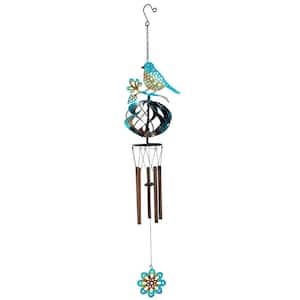 Wind spiral wooden sun and moon blue 20x12-mobile-chime 