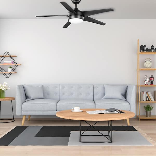 Windward IV 52 in. Indoor LED Matte Black Ceiling Fan with Dimmable Light Kit, Remote Control and Reversible Motor