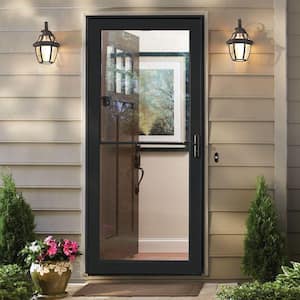 36 in. x 80 in. 3000 Series Black Right-Hand Self-Storing Easy Install Storm Door with Oil-Rubbed Bronze Hardware