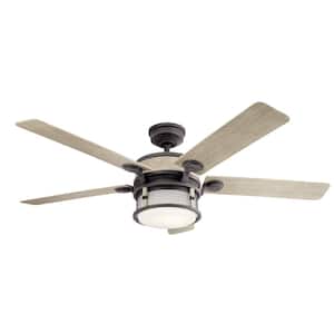 Ahrendale 60 in. Integrated LED Indoor Weathered Zinc Downrod Mount Ceiling Fan with Light Kit and Wall Control