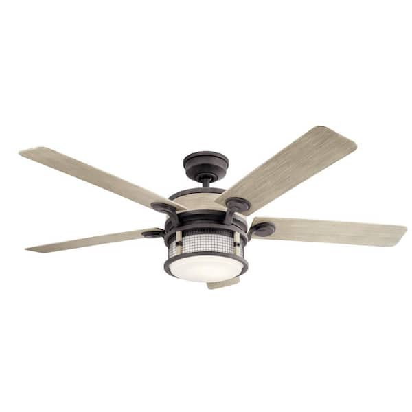 KICHLER Ahrendale 60 in. Outdoor Weathered Zinc Downrod Mount Ceiling Fan with Integrated LED with Wall Control Included