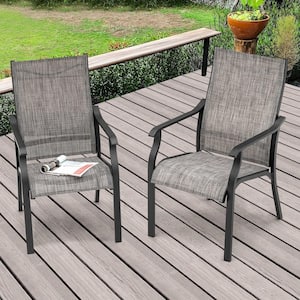 Grayish Brown Textilene and Aluminum Outdoor Dining Chairs with Backrest and Armrests (2-Pack)