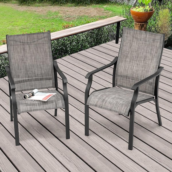 Nuu Garden Grayish Brown Textilene and Aluminum Outdoor Dining Chairs with Backrest and Armrests (2-Pack)