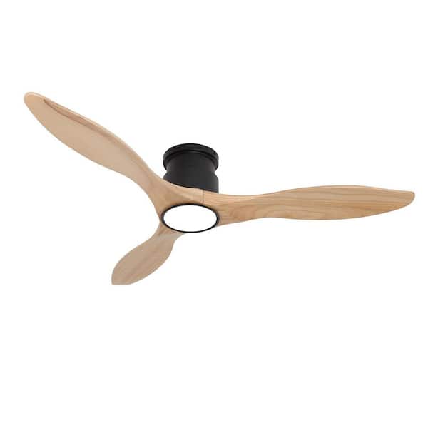 52in. Dimmable LED Indoor Log Colour Wood Flush Mount Smart Ceiling Fan with Light and Remote Control