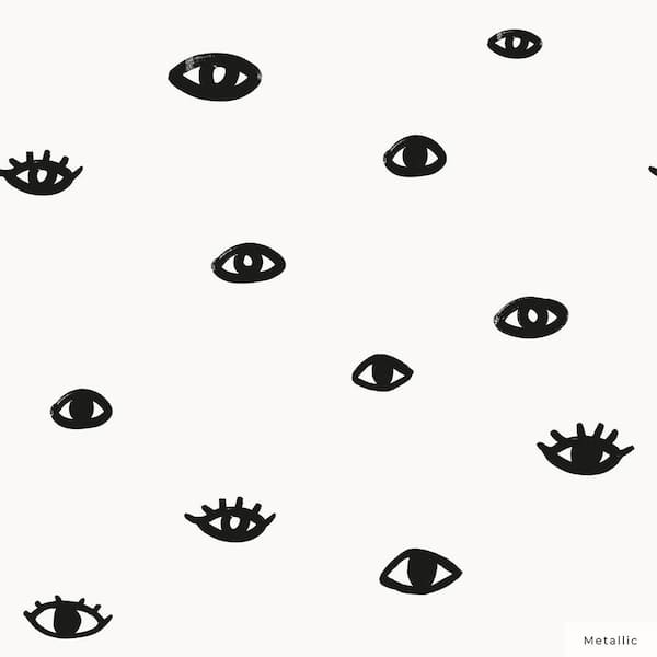 Tempaper Bobby Berk White and Gloss Black Eye See You Vinyl Peel and Stick Wallpaper Roll (Covers 56 sq. ft.)