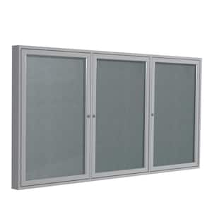 3 x 6 ft.  Vinyl Enclosed Bulletin Board, 3 Door, Satin Aluminum Frame, Stone