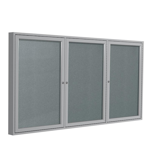 3 x 6 ft. Vinyl Enclosed Bulletin Board, 3 Door, Satin Aluminum Frame, Stone