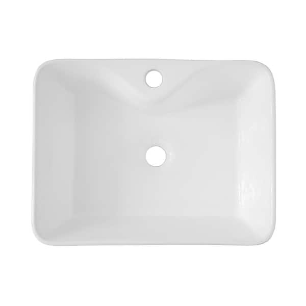 JimsMaison White Ceramic Rectangular Vessel Sink