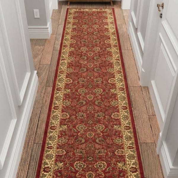 Homeline Non-Slip Rubberback 3 ft. x 51 ft. Oriental Indoor, Dark Red Runner Rug