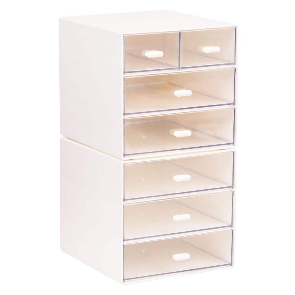 Stackable Craft Supply Organizer, 6-Drawer Desktop Storage with Clear Drawers, Plastic, Set of 2, White price history on PriceWatchPro