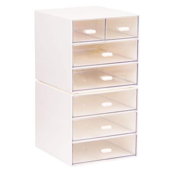 Stackable Craft Supply Organizer, 6-Drawer Desktop Storage with Clear Drawers, Plastic, Set of 2, White